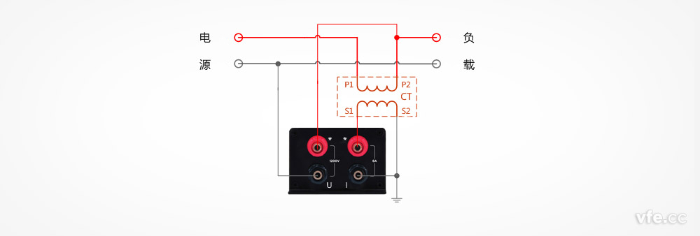 DP800數字功率計用于電壓直測、電流用互感器單相雙線系統測量接線圖